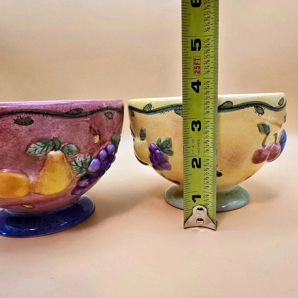 Sango Sangria 3075 Sue Zipkin Footed Fruit Bowls Set of 2 Mauve Yellow‎ Ceramic